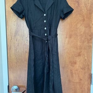 Classic Black Button-Up Linen Dress